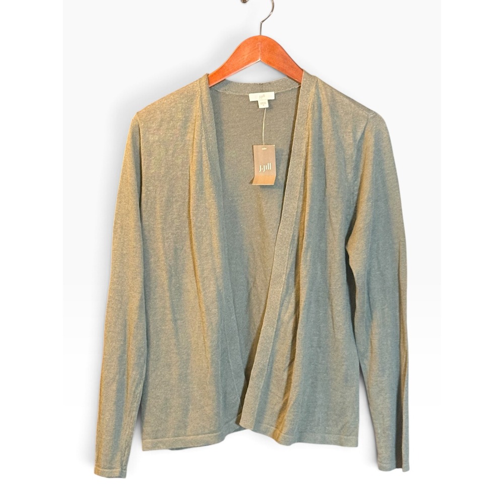 J. Jill Linen Blend Open Front Cardigan Womens Medium Green Caraway NWT Sweater